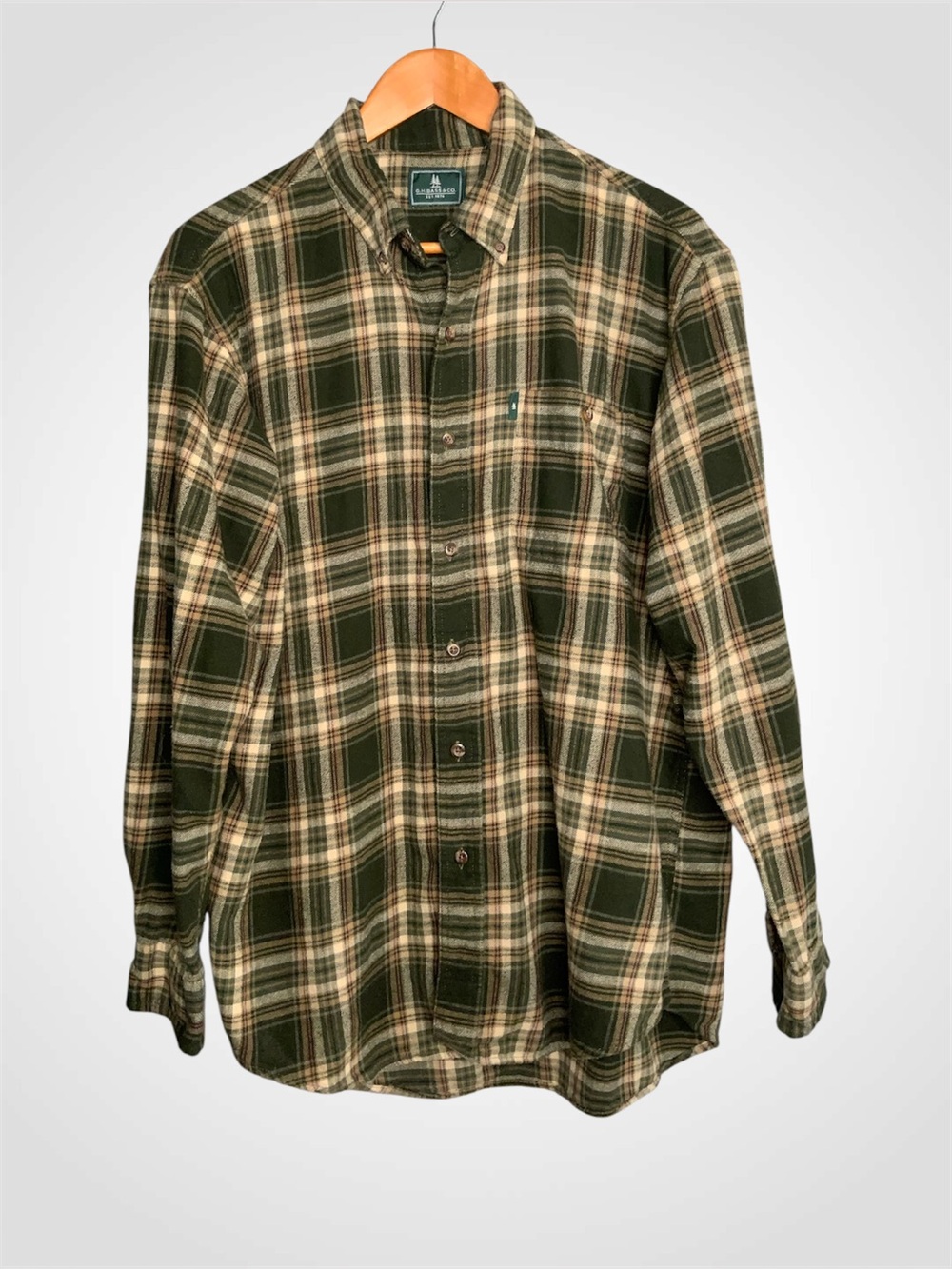 G.H. Bass & Co. Men’s Olive and Cream Plaid Button-Down Shirt Large